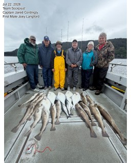 Our guests today battled winter in July! But the effort yielded some halibut and load of of the original fish and chips, Pacific Cod! Thanks tone everyone for braving the weather and putting in the work!