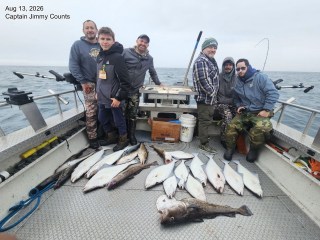 Capt Jimmy & First Mate James with Halibut, Salmon, Pacific Grey Cod and Pollock