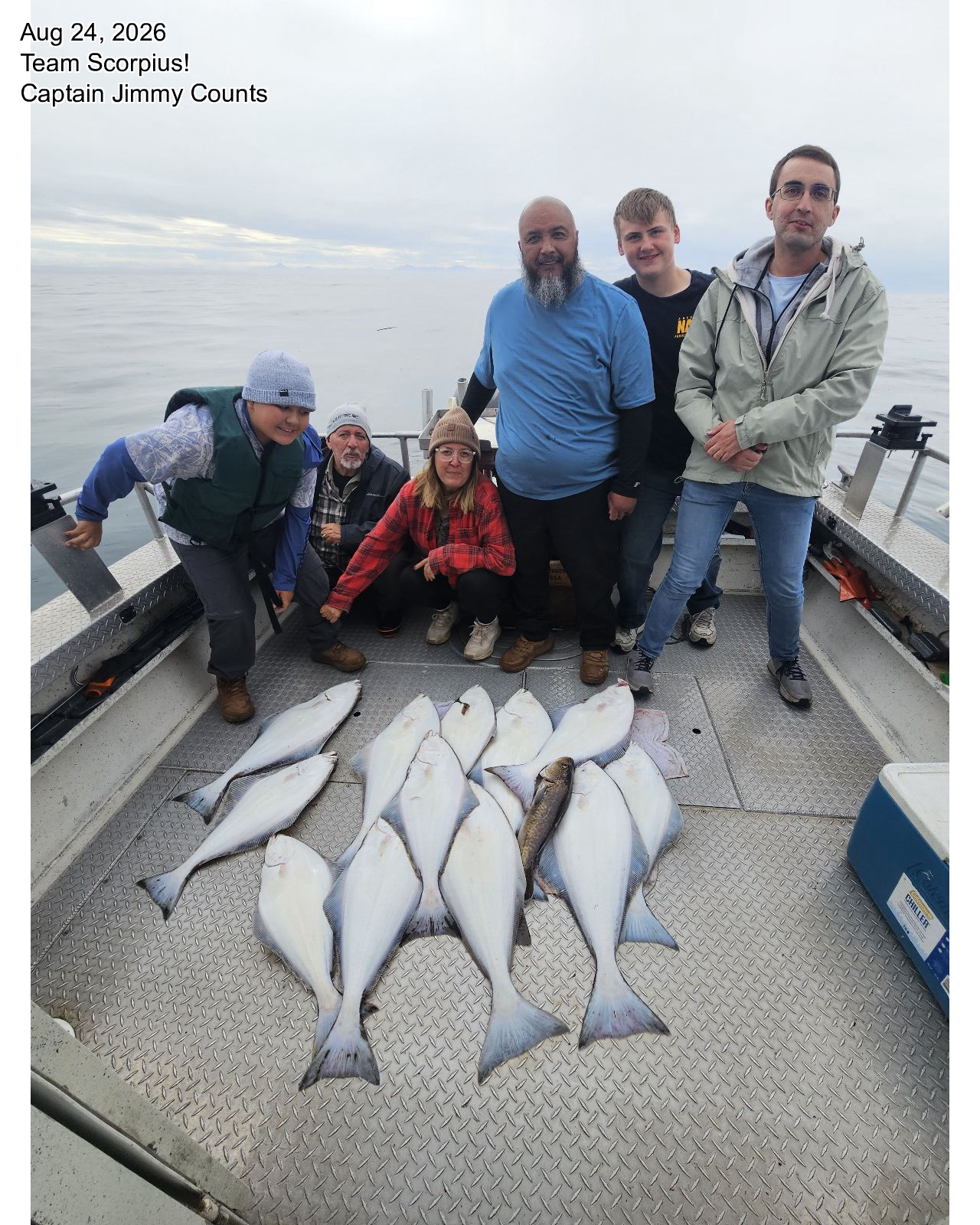 What a haul! This crew put in the work and it shows — that deck full of halibut says it all. Huge thanks for fishing with us aboard the Scorpius, Captain Jimmy Counts and crew already can't wait to get you back out on the water. 🐟⚓ #HomerHalibutHunters #AlaskaFishing #Homer #Halibut #CatchOfTheDay