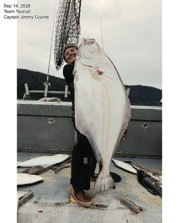 Team Taurus 9/14 Capt Jimmy & 1st Mate Jill with Halibut, Rockfish, King Salmon and Pacific Cod.